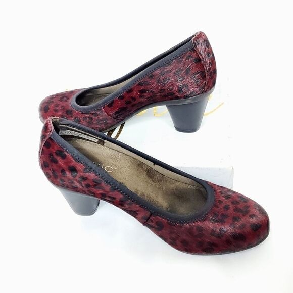 Vionic Calf Hair Mabrey Wine Leopard Print Heels - Picture 2 of 11